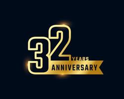 32 Year Anniversary Celebration with Shiny Outline Number Golden Color for Celebration Event, Wedding, Greeting card, and Invitation Isolated on Dark Background vector