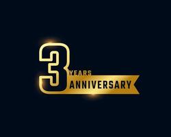 3 Year Anniversary Celebration with Shiny Outline Number Golden Color for Celebration Event, Wedding, Greeting card, and Invitation Isolated on Dark Background vector