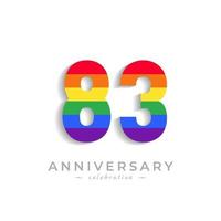 Celebración del aniversario de 83 años con el color del arco iris para el evento de celebración, la boda, la tarjeta de felicitación y la invitación aislada en el fondo blanco vector