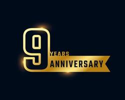 9 Year Anniversary Celebration with Shiny Outline Number Golden Color for Celebration Event, Wedding, Greeting card, and Invitation Isolated on Dark Background vector