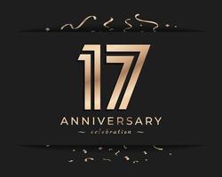 17 Year Anniversary Celebration Logotype Style Design. Happy Anniversary Greeting Celebrates Event with Golden Multiple Line and Confetti Isolated on Dark Background Design Illustration vector