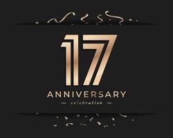 17 Year Anniversary Celebration Logotype Style Design. Happy Anniversary Greeting Celebrates Event with Golden Multiple Line and Confetti Isolated on Dark Background Design Illustration vector