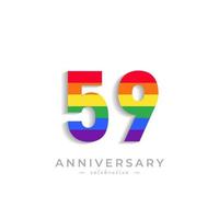 Celebración del aniversario de 59 años con el color del arco iris para el evento de celebración, la boda, la tarjeta de felicitación y la invitación aislada en el fondo blanco vector