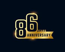 86 Year Anniversary Celebration with Shiny Outline Number Golden Color for Celebration Event, Wedding, Greeting card, and Invitation Isolated on Dark Background vector