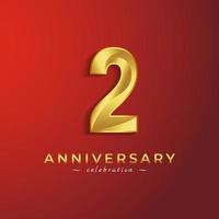 2 Year Anniversary Celebration with Golden Shiny Color for Celebration Event, Wedding, Greeting card, and Invitation Card Isolated on Red Background vector