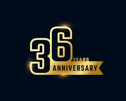 36 Year Anniversary Celebration with Shiny Outline Number Golden Color for Celebration Event, Wedding, Greeting card, and Invitation Isolated on Dark Background vector