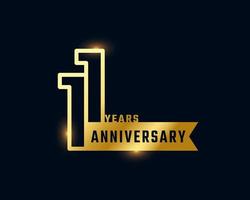 11 Year Anniversary Celebration with Shiny Outline Number Golden Color for Celebration Event, Wedding, Greeting card, and Invitation Isolated on Dark Background vector