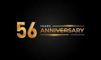 Celebración del aniversario de 56 años con color dorado y plateado brillante para el evento de celebración, boda, tarjeta de felicitación e invitación aislada en fondo negro vector