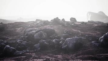 foggy mountain landscape with snow cornice over abyss inside cloud video