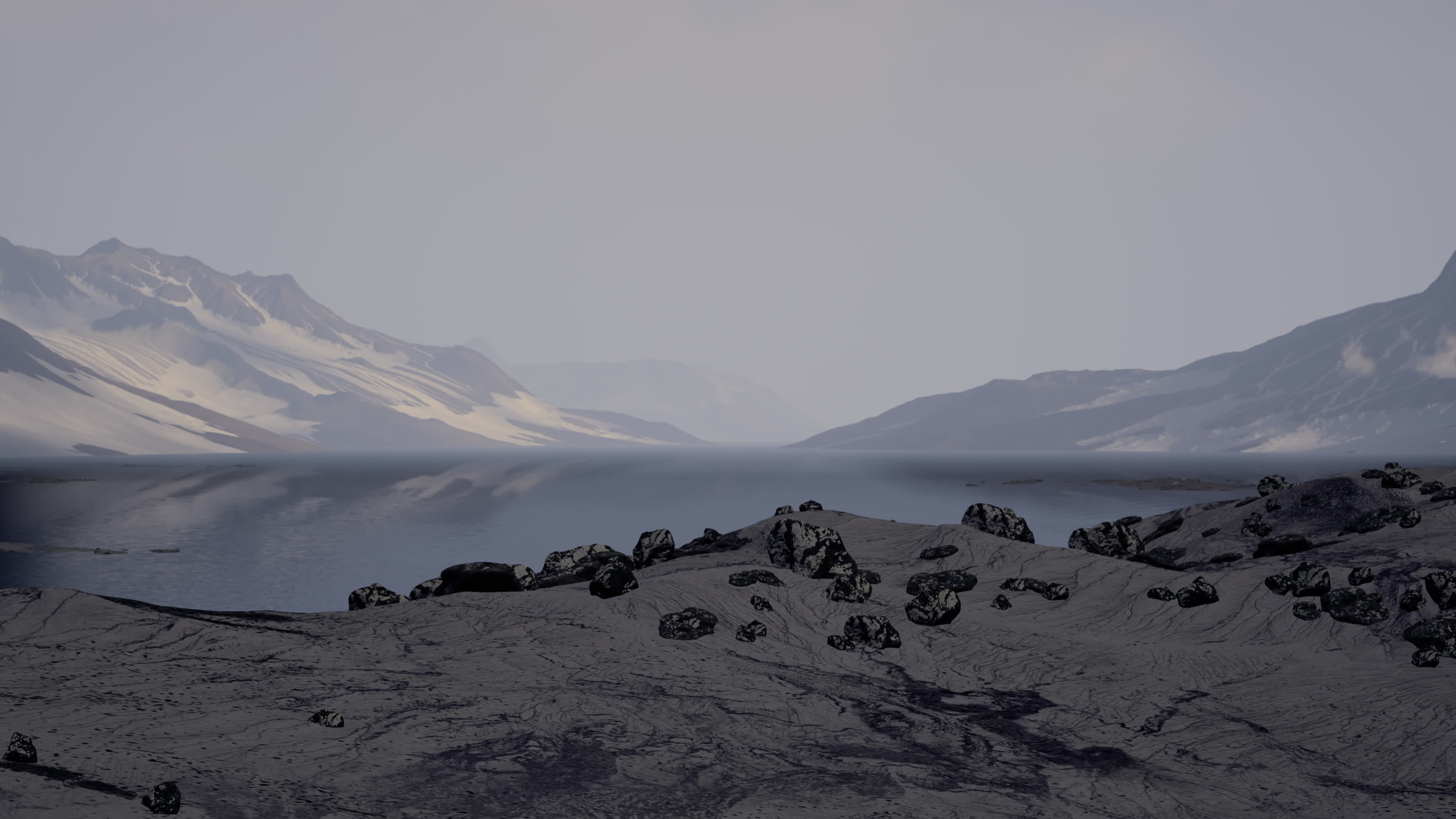 Winter landscape with snow covered rocks at Arctic Ocean 6251847 Stock