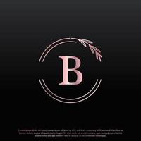 elegante logotipo floral de círculo de letra b con línea de rama de monograma de hoja elegante creativa y color negro rosa. utilizable para logotipos de negocios, moda, cosméticos, spa, ciencia, medicina y naturaleza. vector