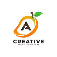 Letter A logo in fresh Mango Fruit with Modern Style. Brand Identity Logos Designs Vector Illustration Template