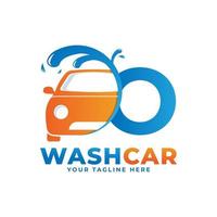 letra o con logotipo de lavado de coches, coche de limpieza, lavado y diseño de logotipo de vector de servicio.