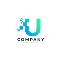 Tech Letter U Logo. Blue and Green Geometric Shape with Square Pixel Dots. Usable for Business and Technology Logos. Design Ideas Template Element. vector