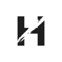 Letter H Logo with White Slash Brush in Black Color Vector Template Element