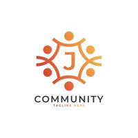 Community Initial Letter J Connecting People Logo. Colorful Geometric Shape. Flat Vector Logo Design Template Element.