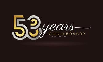 53 Year Anniversary Celebration Logotype with Linked Multiple Line Silver and Golden Color for Celebration Event, Wedding, Greeting Card, and Invitation Isolated on Dark Background vector