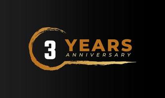 3 Year Anniversary Celebration with Circle Brush in Golden Color. Happy Anniversary Greeting Celebrates Event Isolated on Black Background vector