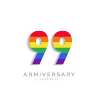 Celebración del aniversario de 99 años con el color del arco iris para el evento de celebración, boda, tarjeta de felicitación e invitación aislada en el fondo blanco vector
