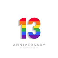 13 Year Anniversary Celebration with Rainbow Color for Celebration Event, Wedding, Greeting card, and Invitation Isolated on White Background vector