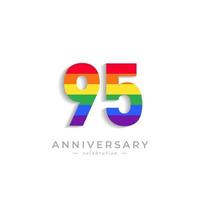 Celebración del aniversario de 95 años con el color del arco iris para el evento de celebración, la boda, la tarjeta de felicitación y la invitación aislada en el fondo blanco vector