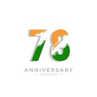 Celebración del aniversario de 78 años con barra blanca de pincel en azafrán amarillo y color verde de la bandera india. saludo de feliz aniversario celebra evento aislado sobre fondo blanco vector