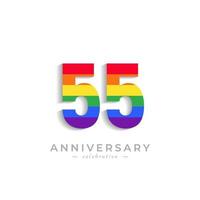 Celebración del aniversario de 55 años con el color del arco iris para el evento de celebración, la boda, la tarjeta de felicitación y la invitación aislada en el fondo blanco vector