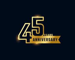 Celebración del aniversario de 45 años con un contorno brillante de color dorado para eventos de celebración, bodas, tarjetas de felicitación e invitaciones aisladas en un fondo oscuro vector