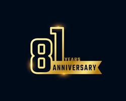 81 Year Anniversary Celebration with Shiny Outline Number Golden Color for Celebration Event, Wedding, Greeting card, and Invitation Isolated on Dark Background vector