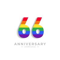 Celebración del aniversario de 66 años con el color del arco iris para el evento de celebración, la boda, la tarjeta de felicitación y la invitación aislada en el fondo blanco vector