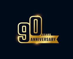 90 Year Anniversary Celebration with Shiny Outline Number Golden Color for Celebration Event, Wedding, Greeting card, and Invitation Isolated on Dark Background vector