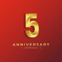 5 Year Anniversary Celebration with Golden Shiny Color for Celebration Event, Wedding, Greeting card, and Invitation Card Isolated on Red Background vector