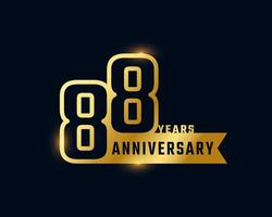 88 Year Anniversary Celebration with Shiny Outline Number Golden Color for Celebration Event, Wedding, Greeting card, and Invitation Isolated on Dark Background vector