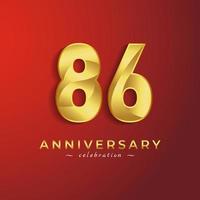 86 Year Anniversary Celebration with Golden Shiny Color for Celebration Event, Wedding, Greeting card, and Invitation Card Isolated on Red Background vector