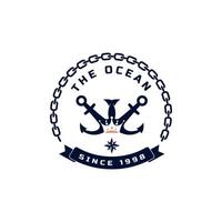 Vintage Nautical King Anchor Emblem. Anchor and Crown for Marine Badges Ship Boat Logo Design Template Element vector