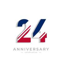 24 Year Anniversary Celebration with White Slash in Red and Blue American Flag Color. Happy Anniversary Greeting Celebrates Event Isolated on White Background vector