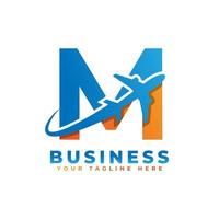 Letter M with Airplane Logo Design. Suitable for Tour and Travel, Start up, Logistic, Business Logo Template vector