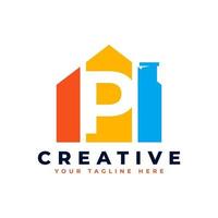 logotipo de la letra p. forma de tira de casa con letra p negativa. utilizable para el logotipo del edificio de arquitectura de construcción vector