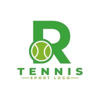 letra r con diseño de logo de tenis. elementos de plantilla de diseño vectorial para equipo deportivo o identidad corporativa. vector
