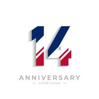 14 Year Anniversary Celebration with White Slash in Red and Blue American Flag Color. Happy Anniversary Greeting Celebrates Event Isolated on White Background vector