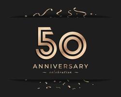 50 Year Anniversary Celebration Logotype Style Design. Happy Anniversary Greeting Celebrates Event with Golden Multiple Line and Confetti Isolated on Dark Background Design Illustration vector