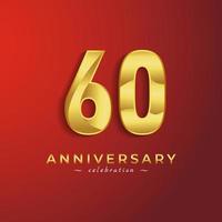 60 Year Anniversary Celebration with Golden Shiny Color for Celebration Event, Wedding, Greeting card, and Invitation Card Isolated on Red Background vector