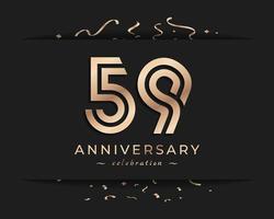 59 Year Anniversary Celebration Logotype Style Design. Happy Anniversary Greeting Celebrates Event with Golden Multiple Line and Confetti Isolated on Dark Background Design Illustration vector