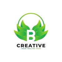 Nature Green Leaf Letter B Logo with Circle. monogram logo. Green Leaves Alphabet Icon. Usable for Business, Science, Healthcare, Medical and Nature Logos.Flat Vector Logo Desgn Template Element