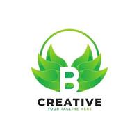 logotipo de la letra b de la hoja verde natural con círculo. logotipo de monograma. icono del alfabeto de hojas verdes. utilizable para logotipos comerciales, científicos, sanitarios, médicos y naturales.elemento de plantilla de diseño de logotipo vectorial plano vector