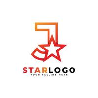 letra j estrella logo estilo lineal, color naranja. utilizable para logotipos de ganador, premio y premium. vector