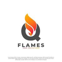 llama con diseño de logotipo de letra q. plantilla de logotipo de vector de fuego