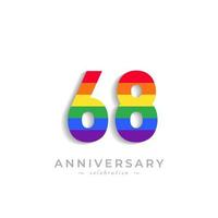 Celebración del aniversario de 68 años con el color del arco iris para el evento de celebración, boda, tarjeta de felicitación e invitación aislada en el fondo blanco vector