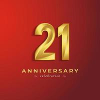 21 Year Anniversary Celebration with Golden Shiny Color for Celebration Event, Wedding, Greeting card, and Invitation Card Isolated on Red Background vector