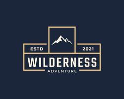 Vintage Emblem Badge Wilderness Mountain Adventure Logo with Bonfire Symbol for Outdoor Camp in Retro Style Vector Illustration